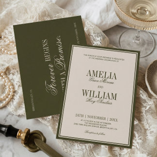 Old Money Classic Luxury Olive Green Cream Wedding Invitation