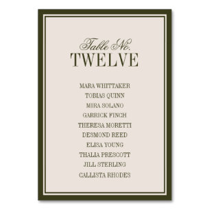 Old Money Classic Luxury Olive Green Cream Wedding Table Number