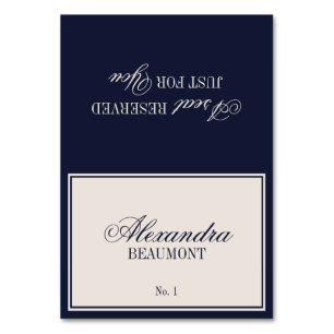 Old Money Classic Navy Blue Wedding Place Card