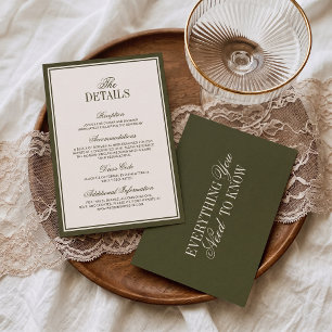 Old Money Classic Olive Green Wedding Details Enclosure Card