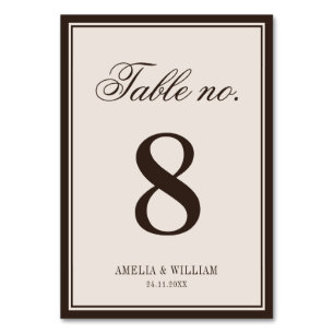 Old Money Classy Timeless Brown Cream Wedding Table Number