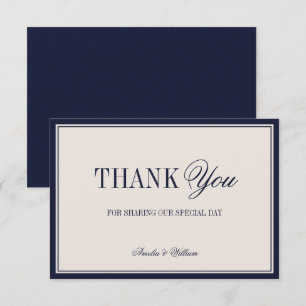 Old Money Classy Timeless Navy Blue Cream Wedding Thank You Card