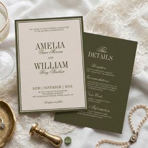 Old Money Classy Timeless Olive Green Wedding Invitation