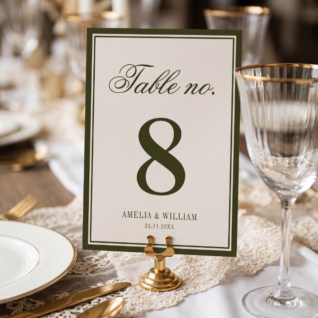 Old Money Classy Timeless Olive Green Wedding Table Number (Creator Uploaded)