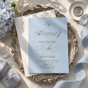 Old Money Coastal Wedding Powder Blue & Brown Invitation