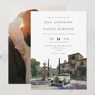 Old Money Country Estate Photo Wedding Invitation