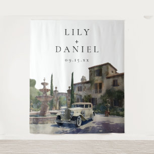 Old Money Country Estate Wedding Photo Backdrop Tapestry