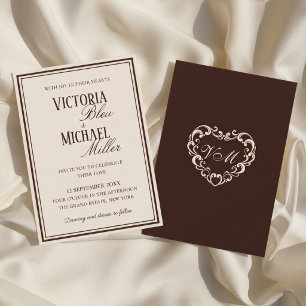 Old Money Cream and Chocolate Brown Chic Wedding Invitation