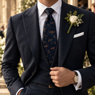 Old Money Dragonfly Garden Berry Navy Tie