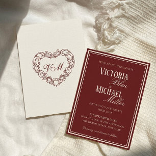 Old Money Elegant Burgundy Ivory Chic Wedding Invitation