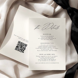 Old money elegant ivory QR code wedding details Enclosure Card