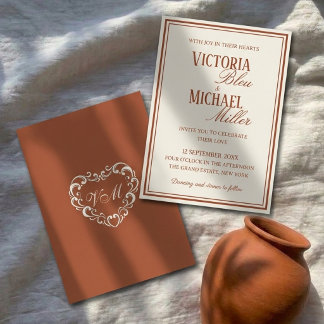 Old Money Elegant Terracotta Ivory Chic Wedding Invitation