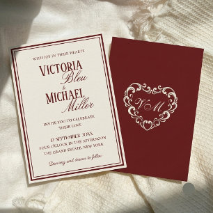 Old Money Fancy Burgundy Ivory Chic Wedding Invitation