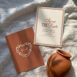 Old Money Fancy Terracotta Ivory Luxury Wedding Save The Date