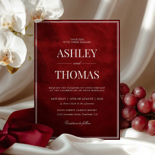 Old Money Faux Red Velvet Wedding Invitation