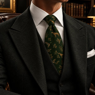 Old Money Forest Green Hunting Dog Duck Heritage Tie