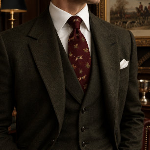 Old Money Fox Hound Hunt Oak Leaf Burgundy Tie