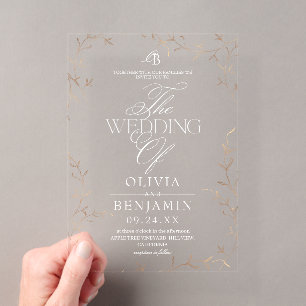Old Money Gold Botanical Wedding Acrylic Invitations