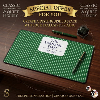 Old Money Green Pinstripe Custom Business Name Desk Mat
