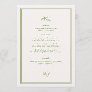 Old Money Green Wedding Menu Card