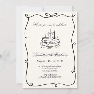 Old Money, Hand drawn birthday cake, birthday Invitation