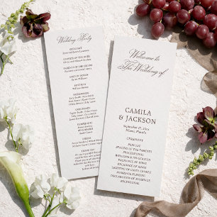 Old Money Ivory and Brown Wedding Flat Program Invitation
