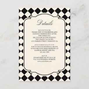 Old Money Ivory Black Chequered Wedding Details Enclosure Card