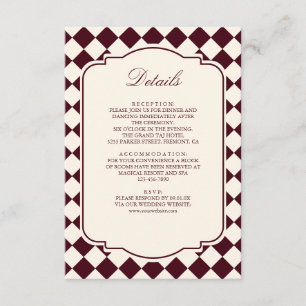Old Money Ivory Burgundy Chequered Wedding Details Enclosure Card