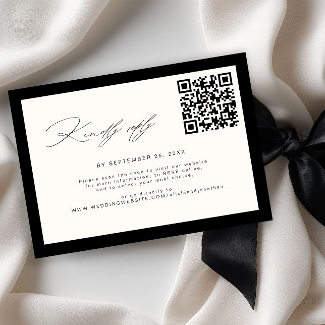 Old money kindly reply script ivory wedding QR RSVP Card (Creator Uploaded)