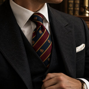 Old Money Lion Crest Regimental Stripe Tie