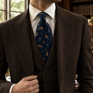 Old Money Meadow Hare Fox Foxglove Navy Tie