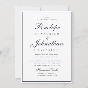 Old Money Minimal Script White Wedding Invitation