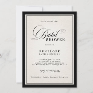 Old Money Modern Formal Black chic Bridal Shower Invitation