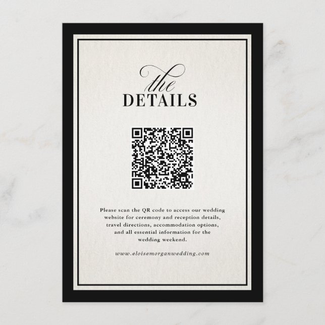 Old Money Modern Formal Black Luxury Chic Wedding Enclosure Card (Front)