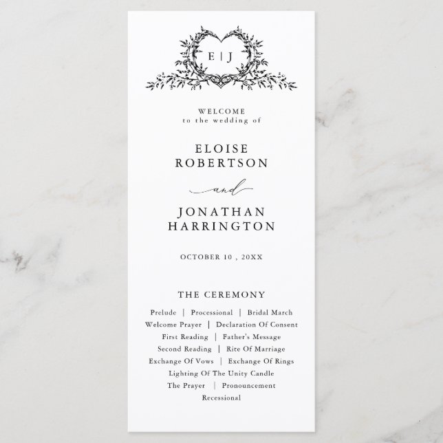 Old Money Modern Formal Black Luxury Chic Wedding Programme (Front)