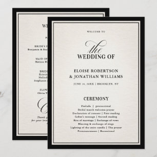 Old Money Modern Formal Black Wedding Program Card