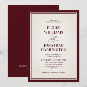 Old Money Modern Formal Burgundy Luxury Wedding Invitation