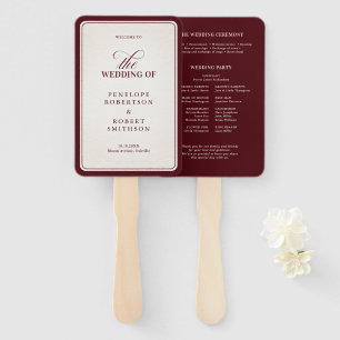 Old Money Modern Formal Burgundy Wedding Program Hand Fan