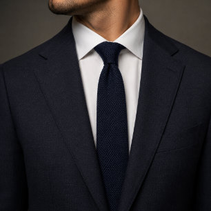 Old Money Navy Blue Herringbone Tweed Fabric Tie