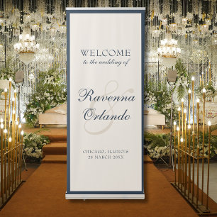 Old Money Navy Blue Ivory Minimalist Wedding Retractable Banner