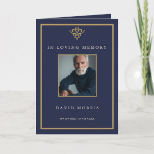 Old Money Navy Blue Photo Memorial Funeral Program Card