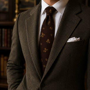 Old Money Oak Leaf Acorn Autumn Herringbone Tweed Tie
