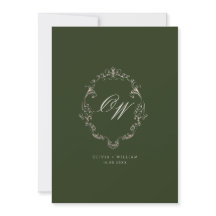Old Money Olive Green Elegant Monogram Wedding