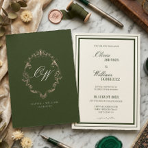 Old Money Olive Green Elegant Monogram Wedding