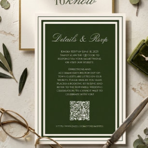 Old Money Olive Green Elegant Wedding Details and RSVP Card