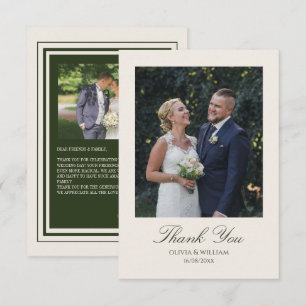 Old Money Olive Green Elegant Wedding Thank You Card
