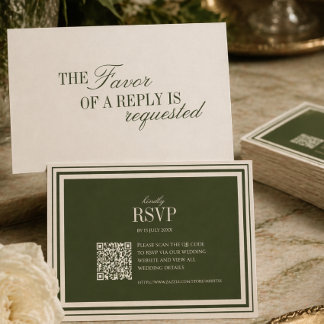 Old Money Olive Green Elegant Wedding with QR Code RSVP Card