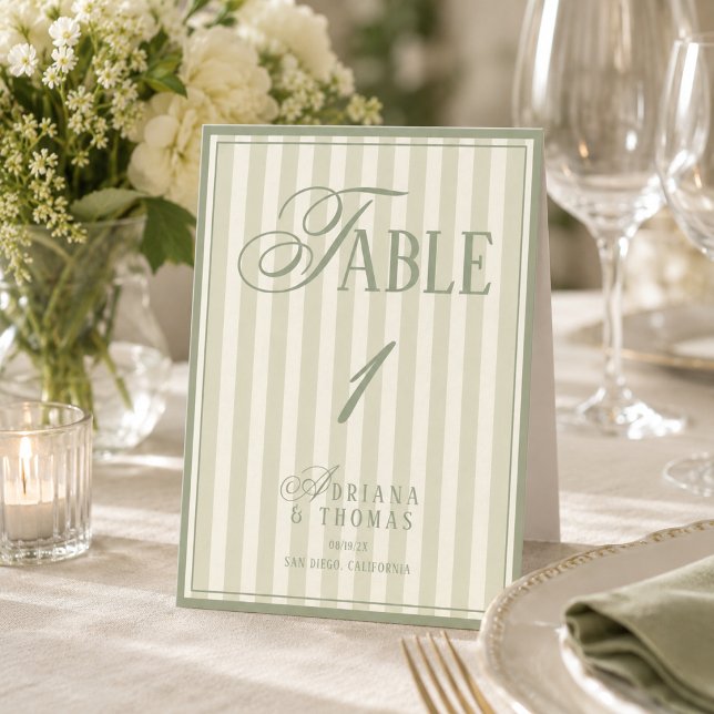 Old Money Pastel Green Wedding Table Number (Creator Uploaded)
