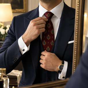 Old Money Personalised Crest Wedding Burgundy Tie