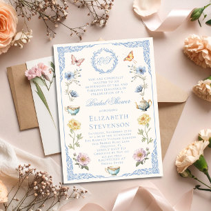 Old Money Regency Floral Tea Party Bridal Shower Invitation
